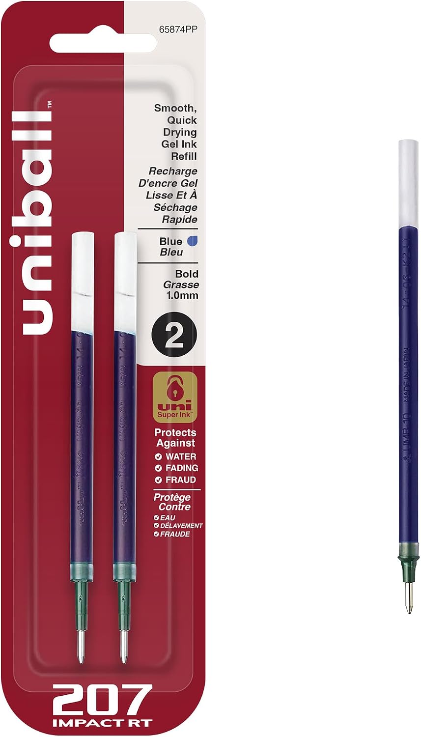 Uni-Ball 207 Impact RT Bolígrafo Gel 1.0mm Azul 2 Unidades