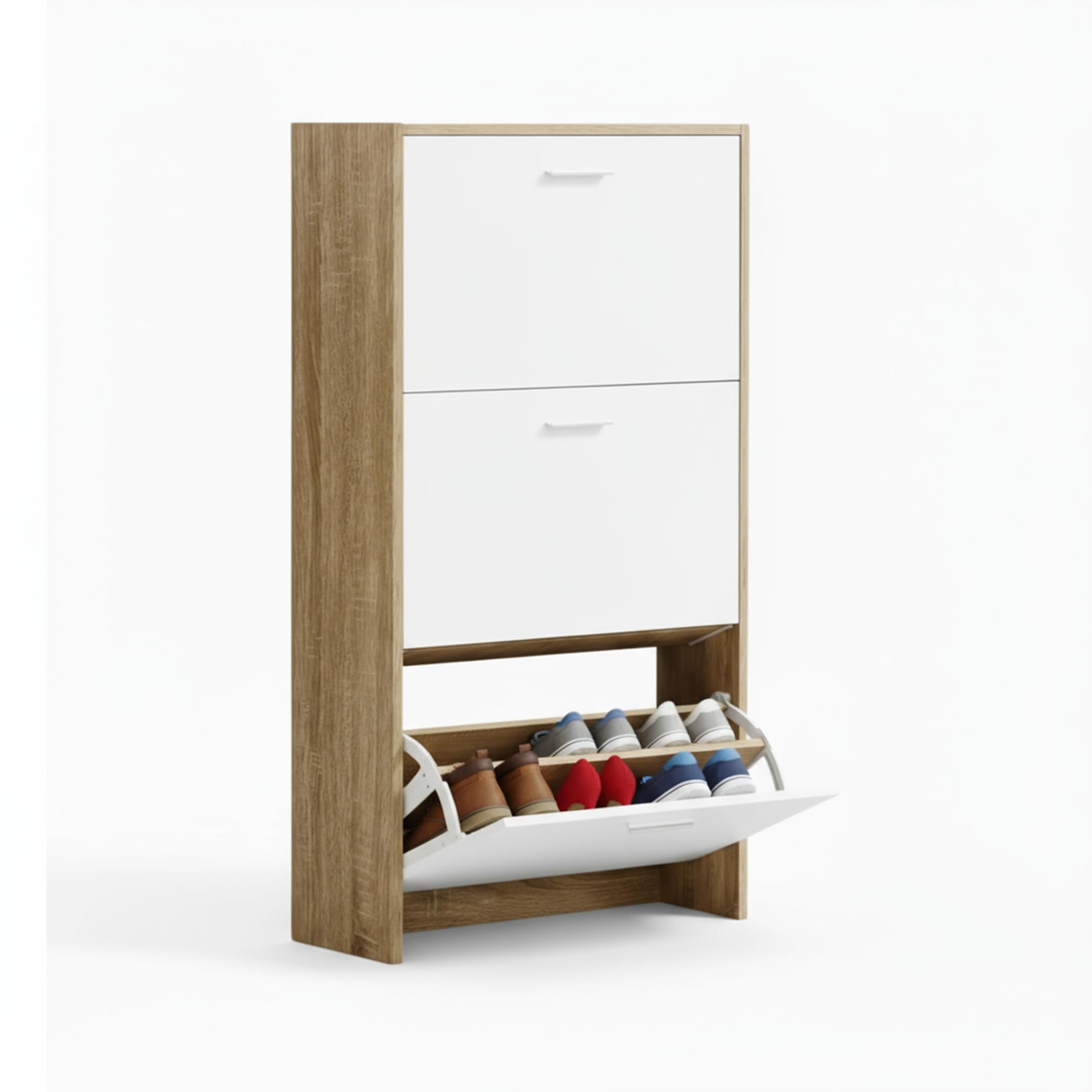 CATAVANA Schuhschrank Schmal - 3 Fächer für 18 Paar - Schuhregal Geschlossen - Platzsparend & Modern – Schuh Regal mit hoher Kapazität - Schuhe Schrank 60 x 24 x 113cm - Shoe Cabinet