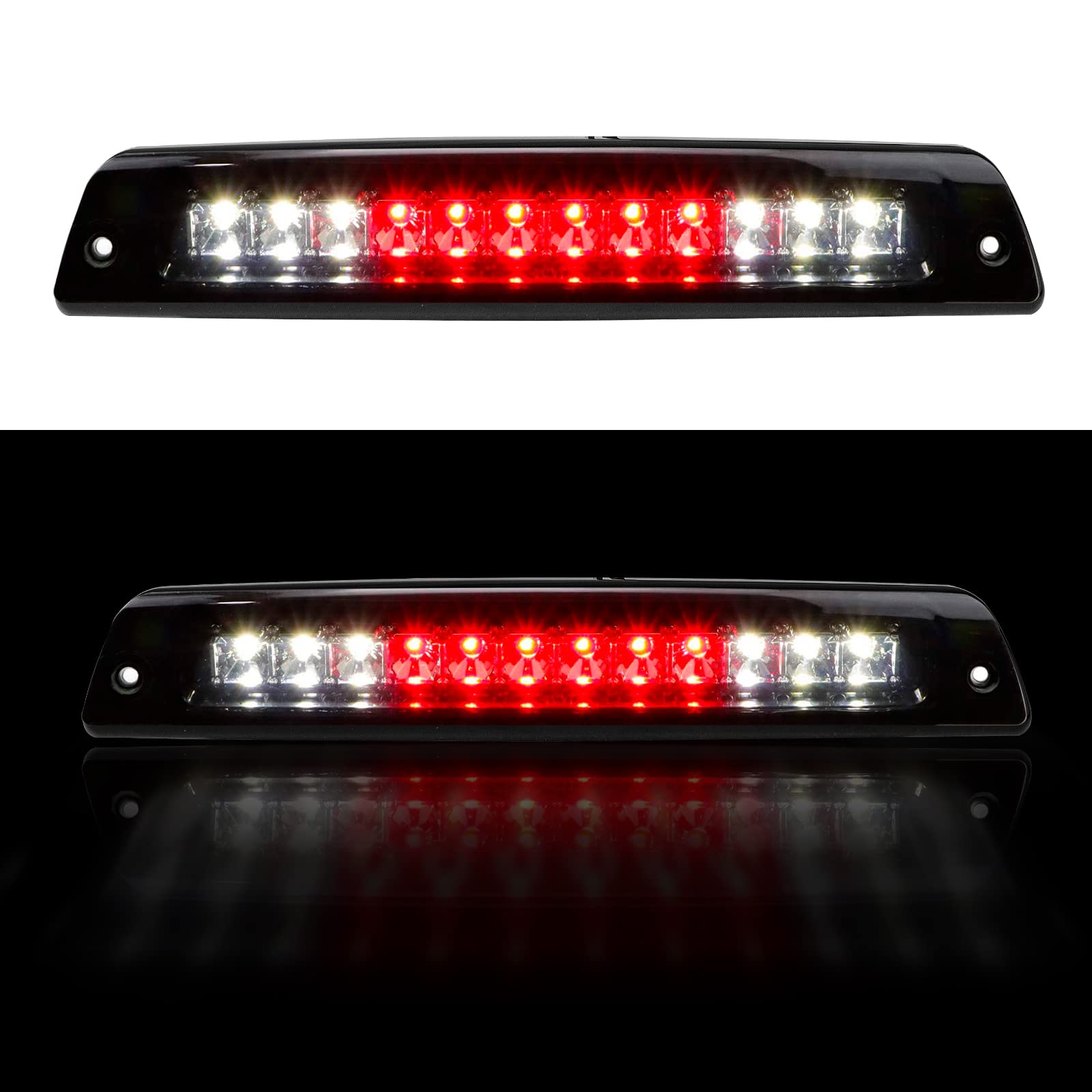 Voilamart Red/White 3rd Third Brake Light 12 LED Smoke Lens for 1994-2001 Ram 1500/2500/3500 Rear Cargo Lamp High Mount Stop light