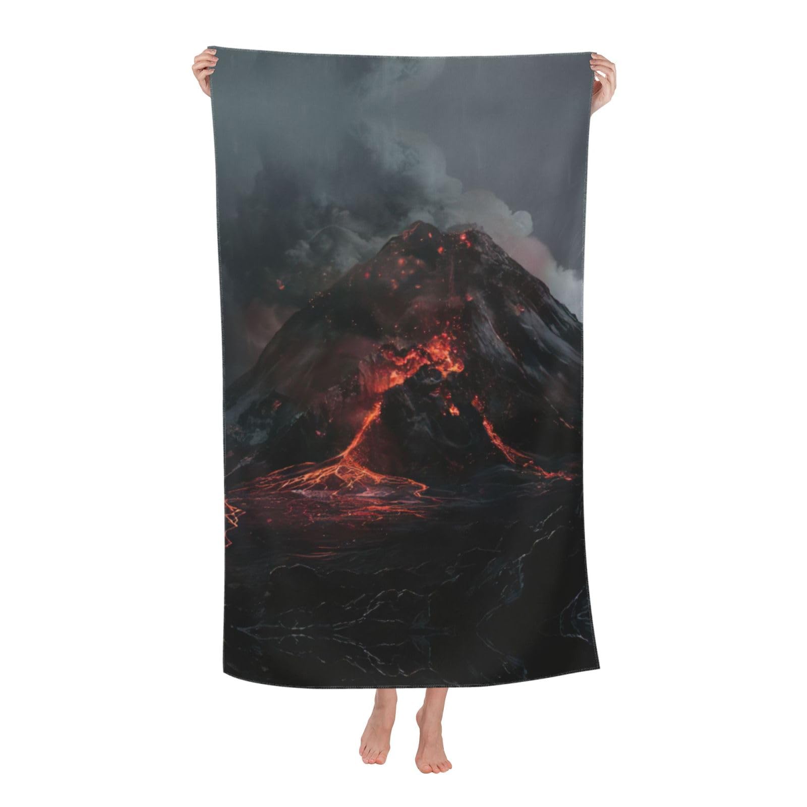 Pojknbv White Volcano Print Oversized Adult Beach Towel Quick-Dry Comfortable Lightweight Travel Pool Camping