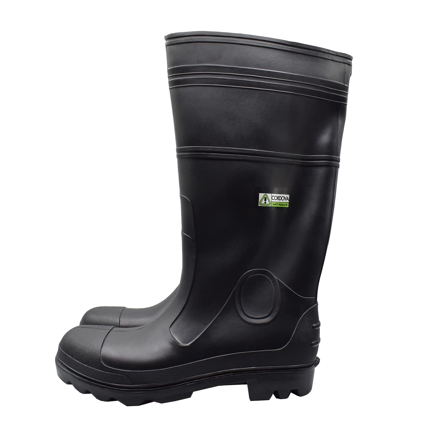 Black Boots with Black PVC Sole, Eva Insole, Plain Toe, Unlined, 16-Inch Length, Over-The-Sock Style