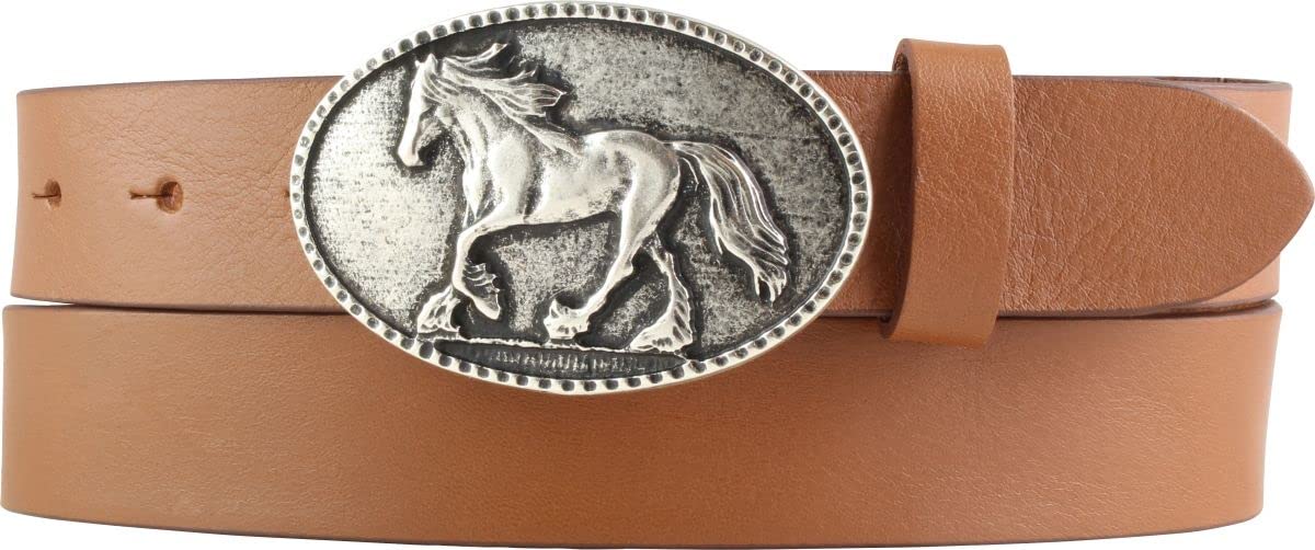 BELTINGER Kinder-Gürtel für Reiter mit Pferde-Gürtelschnalle aus Vollrindleder 3 cm | Reiter-Gürtel 30mm für Reithose | mit Pferde-Motiv