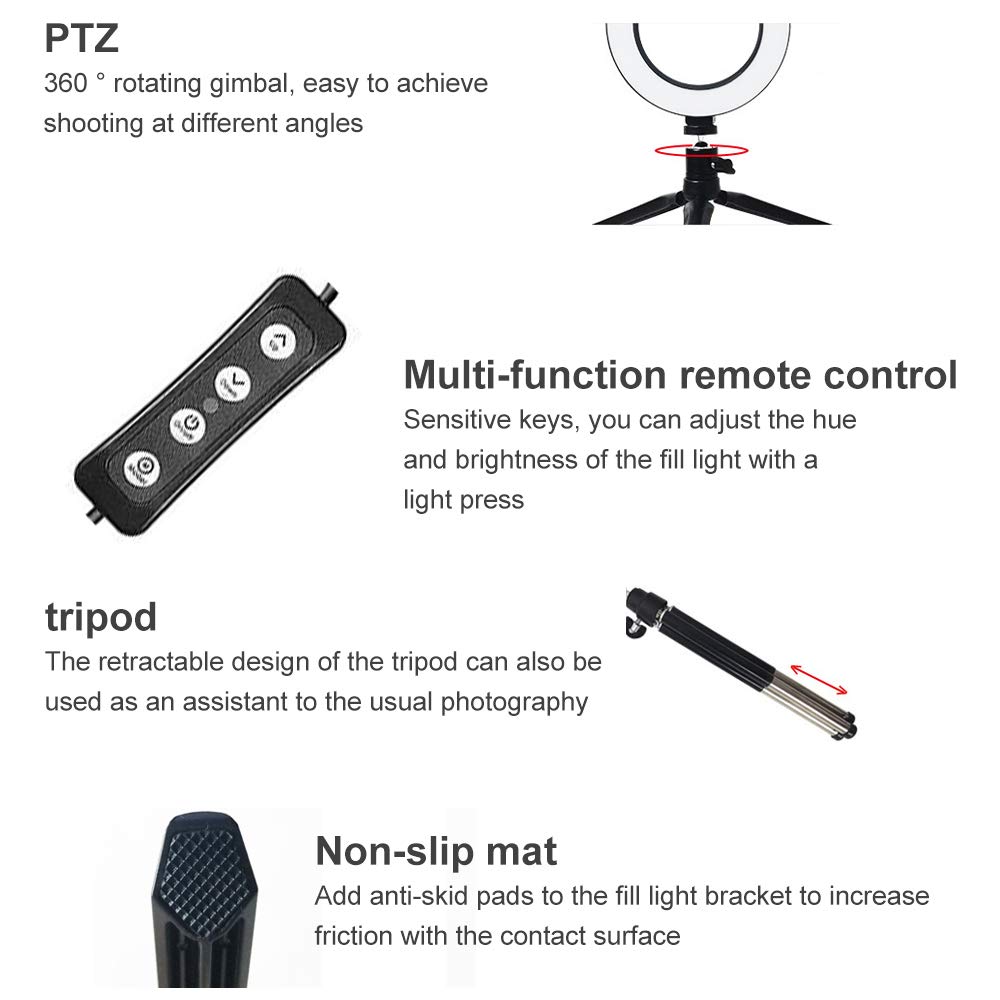Topchances Luce di riempimento ad anello, luce ad anello LED da 6 pollici, supporto per treppiede e dimmerabile 3 modalità luce calda/fredda per Tiktok, live streaming, video Youtube, trucco