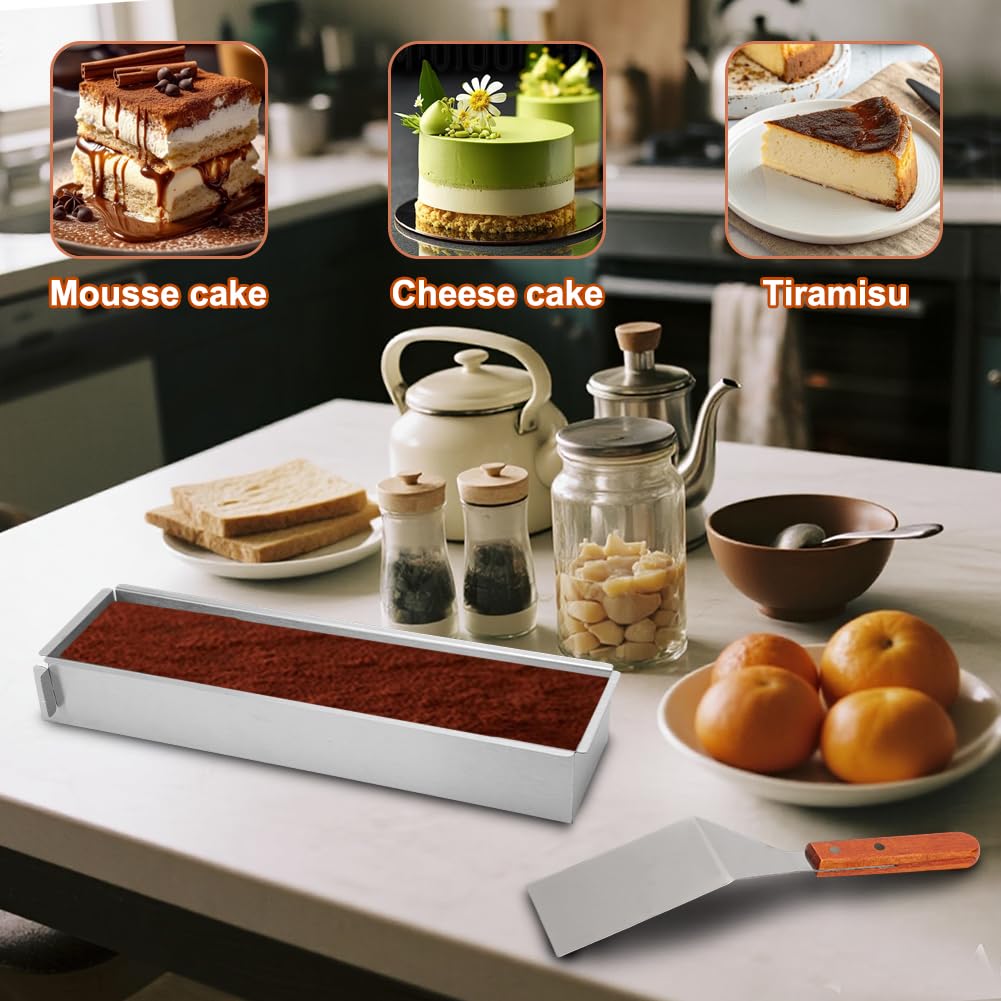 Foremka prostokątna do Tiramisu, Regulowana prostokątna forma do musu na ciasto kanciaste do przygotowywania tortów, pieczenia tostów, chleba, warstwowych ciast na urodziny, imprezę, Święta