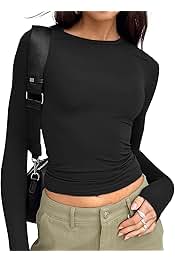 Womens Long Sleeve T Shirts Fall Fashion 2025 Basic Crop Tops Going Out Outfits Y2k Clothes