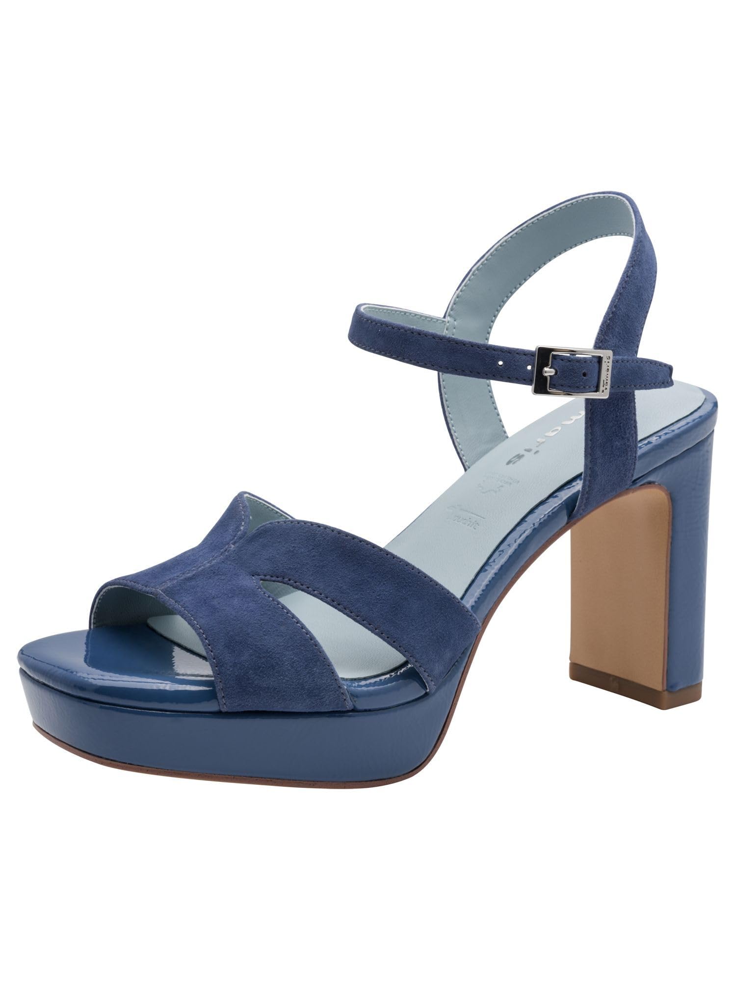 Tamaris Women’s sandal with block heel leather blue 3.5 UK