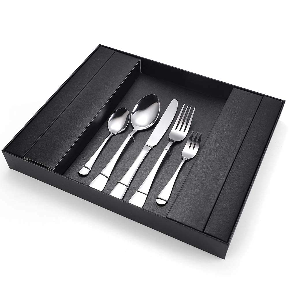 HADECOLL Cutlery Flatware Set Of 5 Stainless Steel Healthy Include Knife Fork Spoon Dinnerware,Zilver-25Pcs