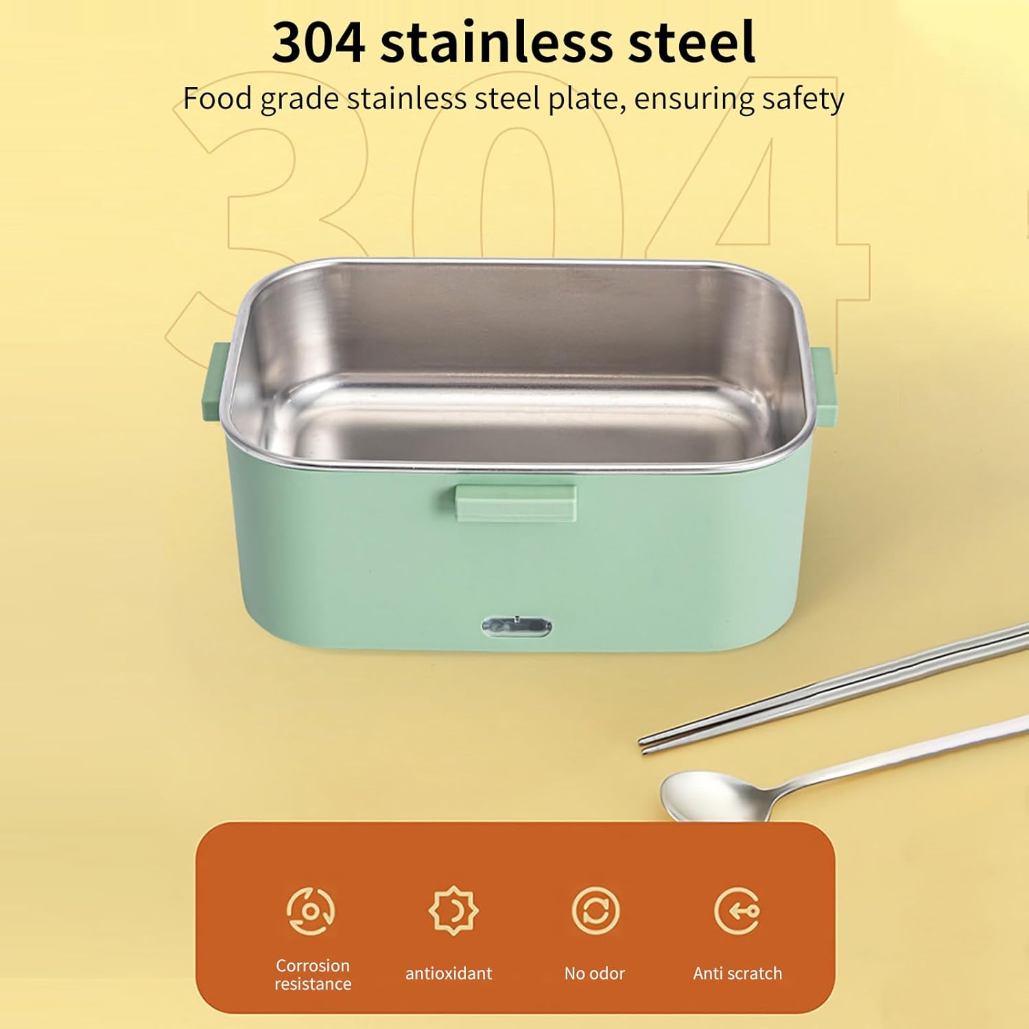 1.8L Electric Lunch Box Heated Lunch Box 75W Car Home Dual Use Removable Stainless Steel Container Fork Spoon Storage with Carry Bag