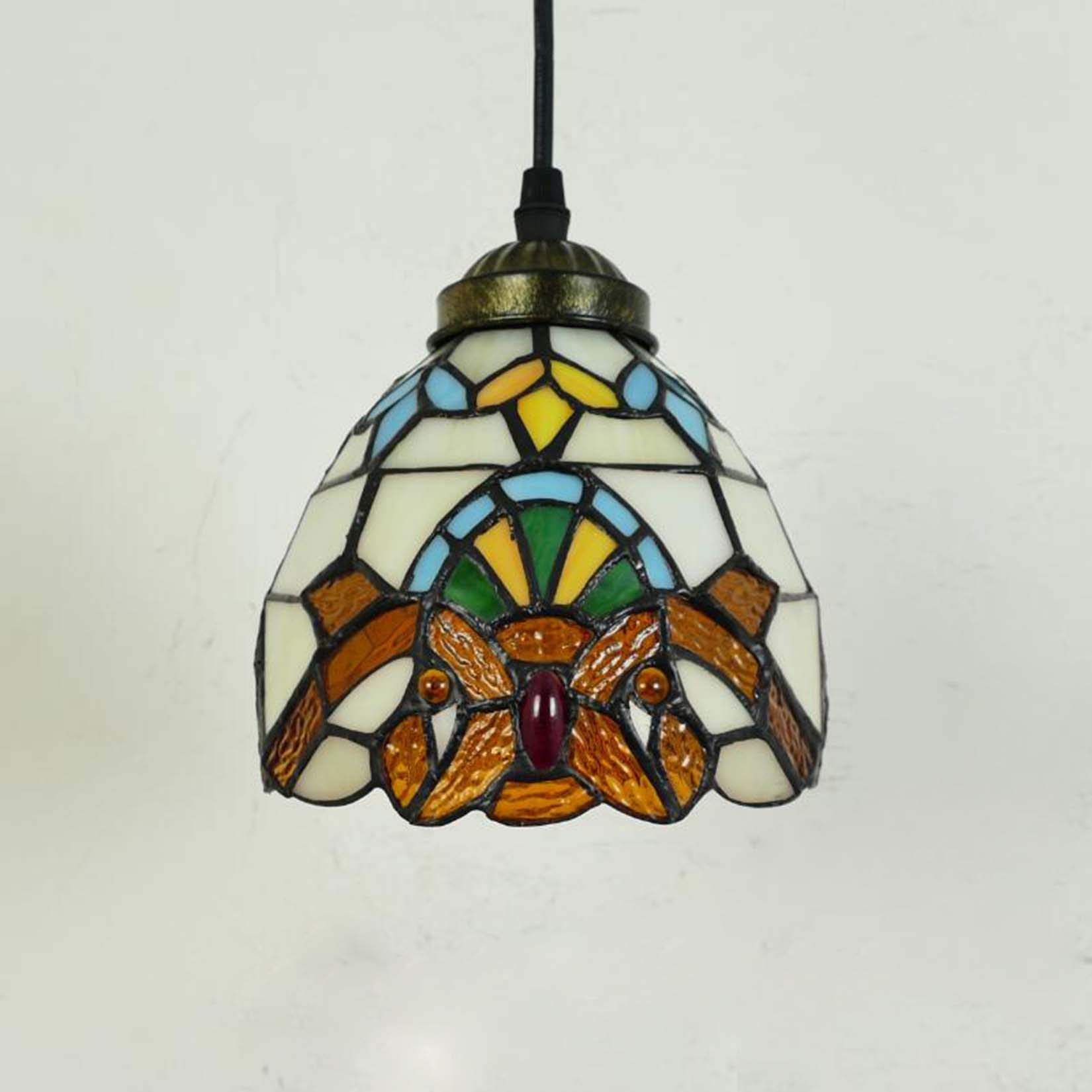 Mini witrażowe lampy wiszące 15 cm vintage żyrandol jadalnia korytarz lampa oprawa E27 niebieski (beżowy)