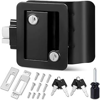 RV Door Lock for Travel Trailers with Paddle Deadbolt, Black Camper Entry Door Latch, RV Lock Replacement Kit with Keys, for Cargo Hauler Horse Trailer Truck