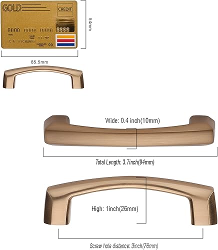 Miniatura 6 de Amerdeco Paquete de 10 tiradores de bronce champán para armarios de 3 pulgadas (2.992 in) con orificios centrales para gabinetes de cocina, manijas