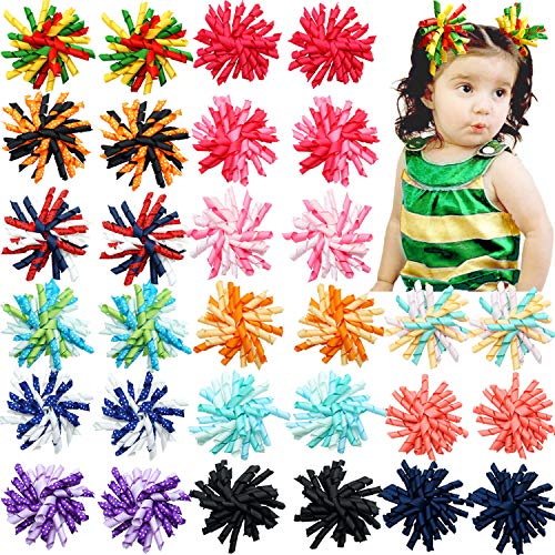 30Pcs Halloween Christmas Festival Hair Accessories For Girls Grosgrain Ribbon Curly Spiral Swirl Bows Alligator Clips For Baby Girls Toddlers Kids Children #TOP16