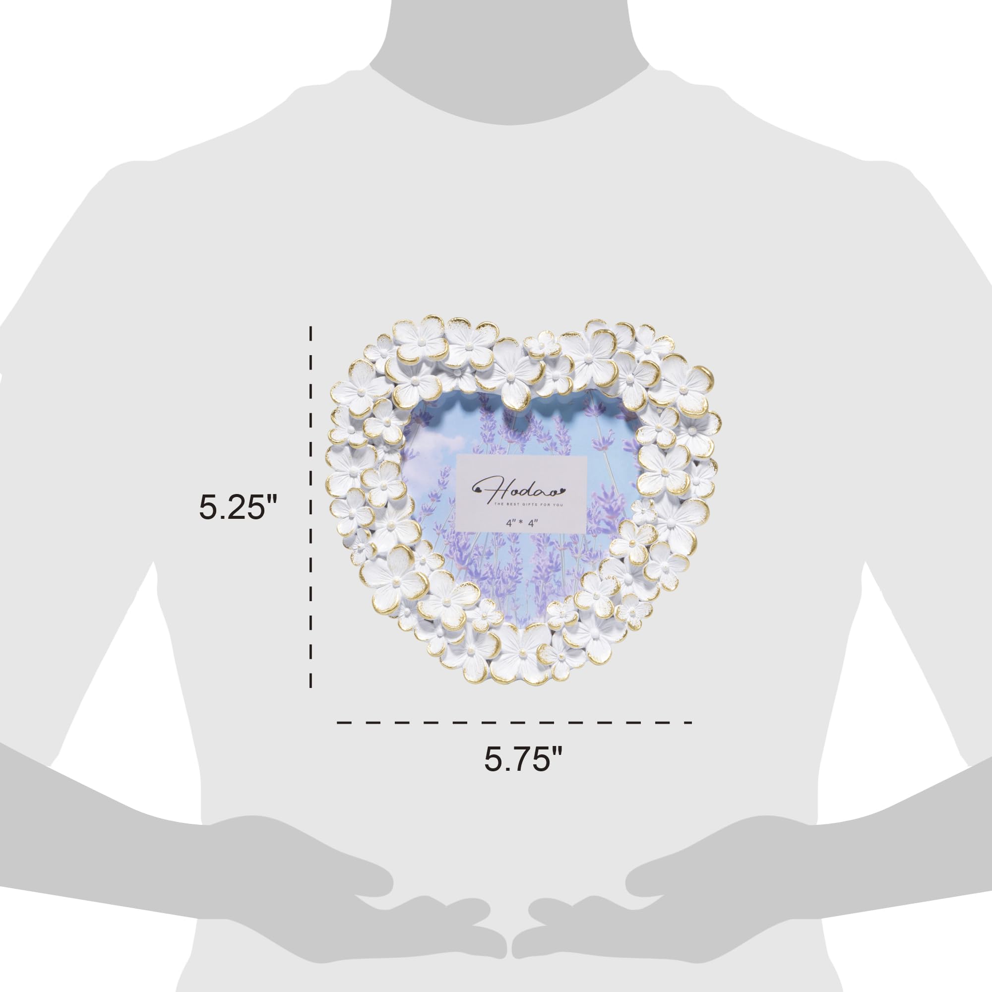 Hodao 4x4 Inch 3D Floral Heart Shaped Frame - Hand-Crafted Resin