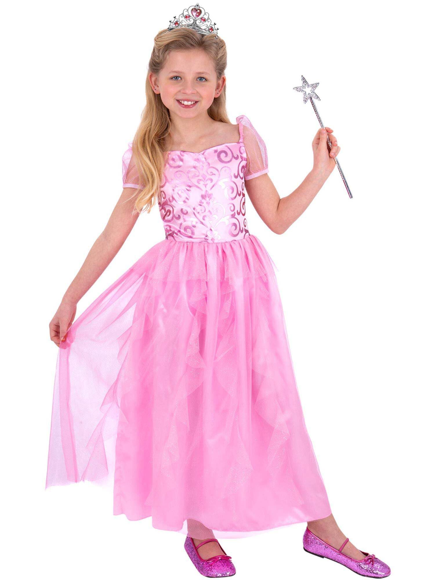Smiffys Good Witch Fairy Costume with Dress Tiara and Wand Women’s Pink Sparkly Halloween Fancy Dress Outfit, Age 7-9