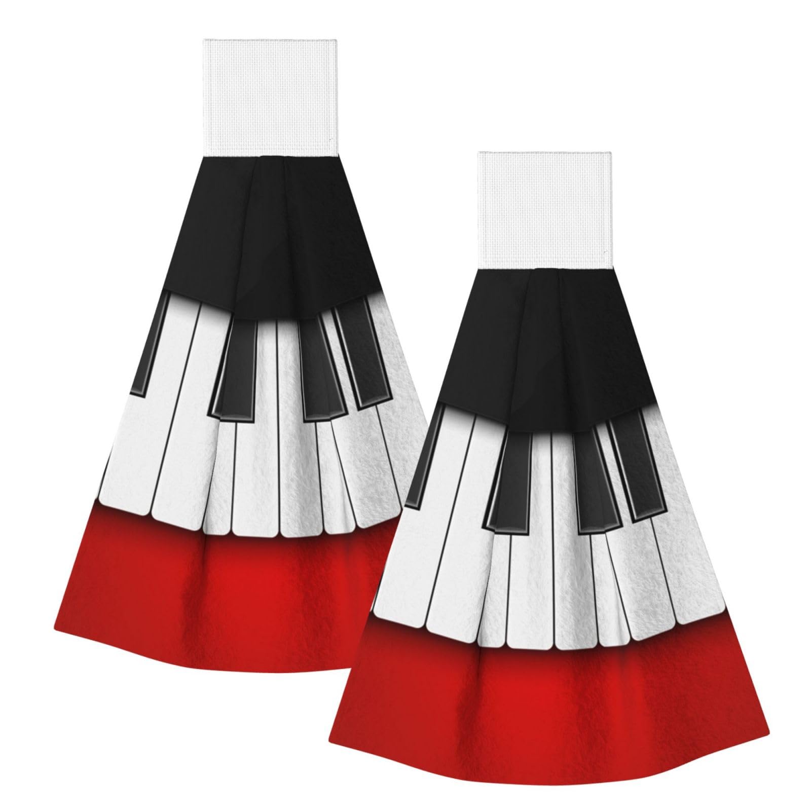 DOPKLNA Hand Drawn Piano, 2 Pcs Hanging Coral Fiber Hand Towels for Bathroom, Absorbent Kitchen Towels