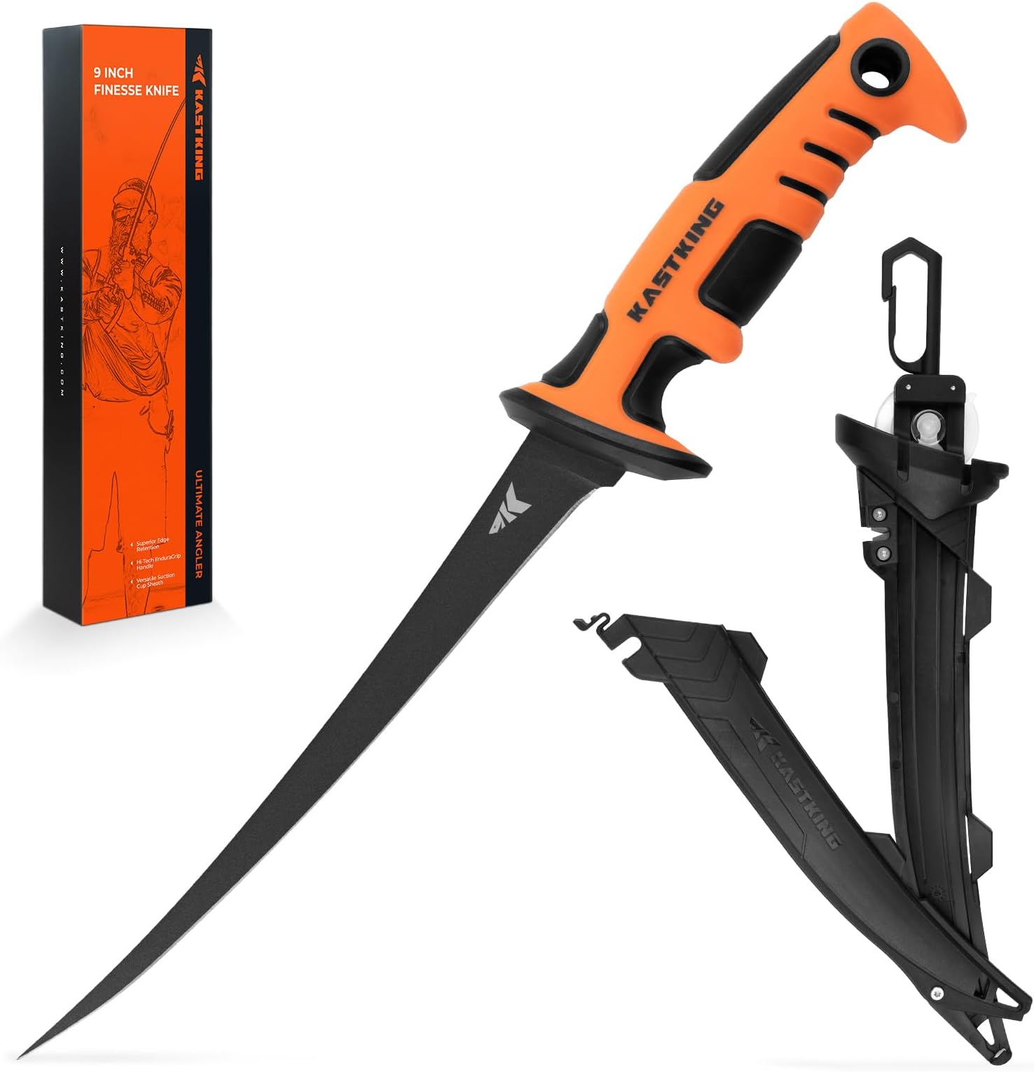 KastKing Ultimate Angler 9" Finesse Fillet Knife, Ultra-thin Flexible Blade, Razor Sharp Corrosion-resistant Vanadium Stainless Steel Fishing Knife, Includes Sheath with Sharpener & Carabiner
