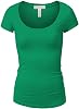 Active Basic Womens Plain Basic Deep Scoop Neck with Cap Short Sleeves - Emerald - X-Large