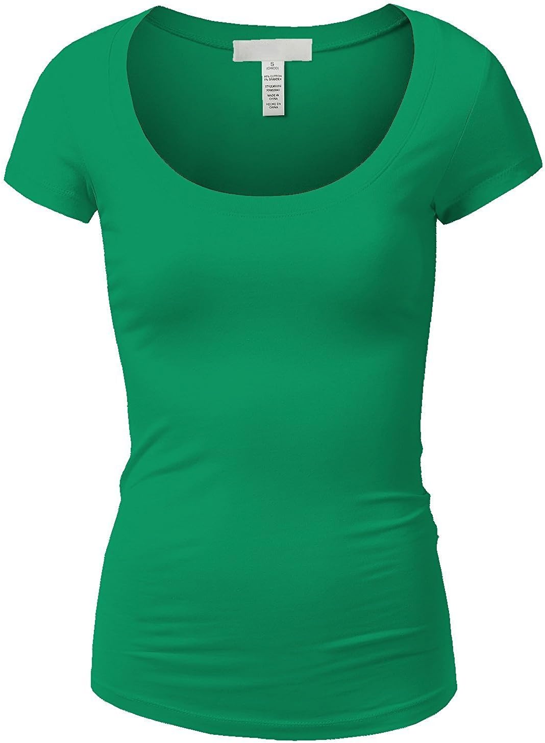 Active Basic Womens Plain Basic Deep Scoop Neck with Cap Short Sleeves