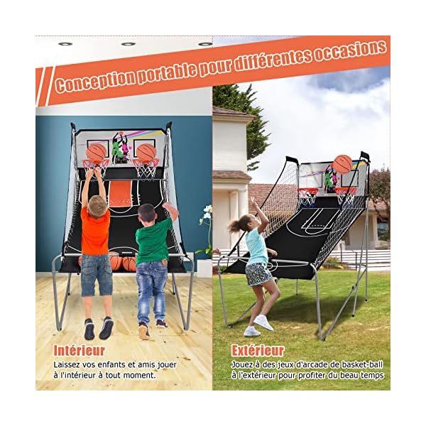 DREAMADE Jeu de Basketball Arcade Électrique avec 2 Paniers, Jeu Basket Double Intérieur et Extérieur Interactif à 8 Options des Jeux, Table Basket Pliant avec LED Score, en Acier Résistant 61iNK2e5+DL. SS600