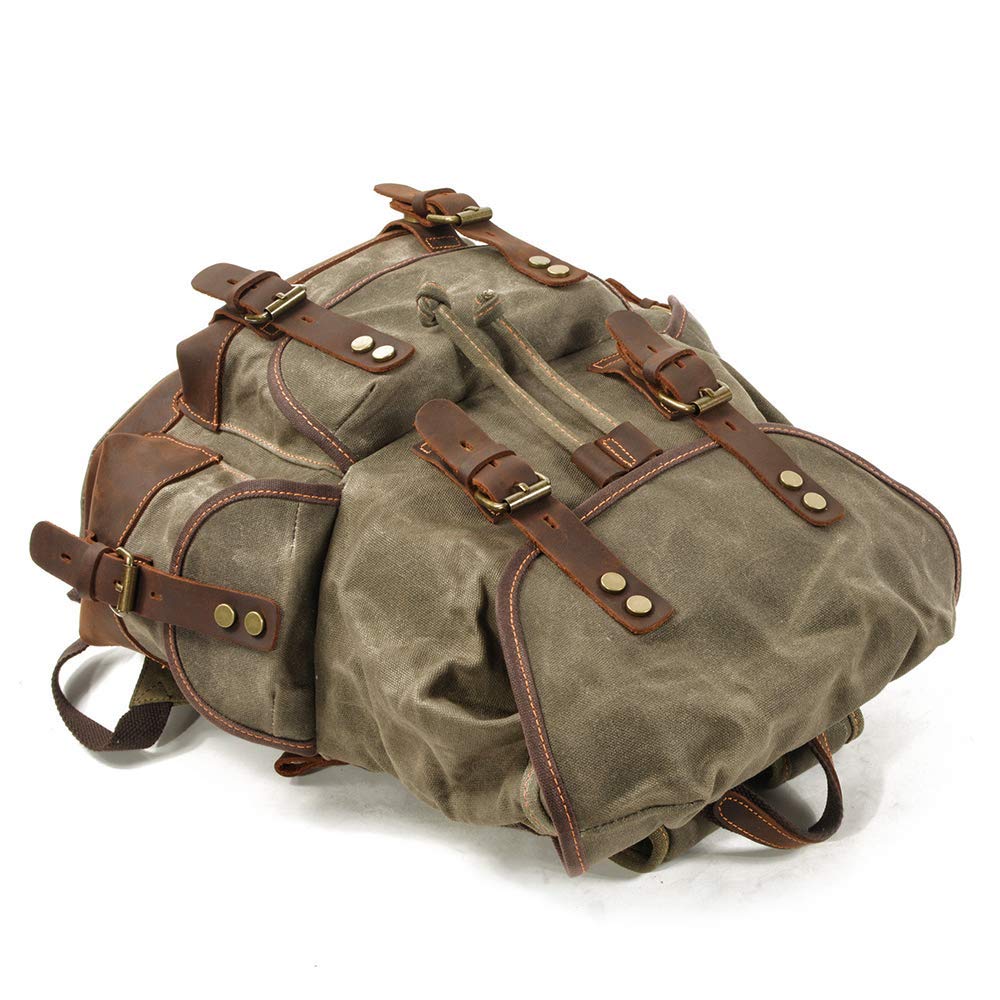 Mens Waxed Canvas Leder Rucksack für Männer Wax Leather Rucksäcke Travel Vintage Bookbag mit Laptopfach Rustikal Large Waterproof