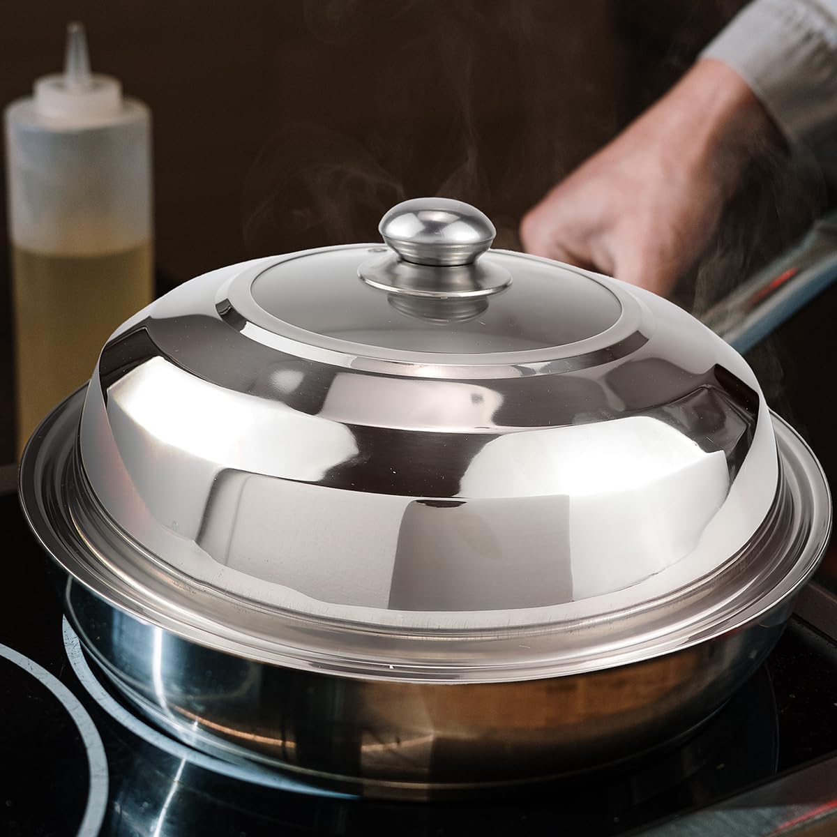 14 Inch Tempered Glass Frying Pan Lids with Handle Cooking Replacement Cover Fry Pan Lid Skillet Lid for Skillets, Round Cast Iron, Cast Aluminium, Stainless Steel Pans（36cm）