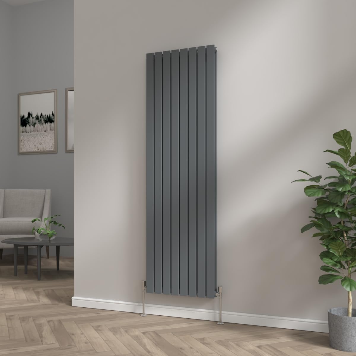 Nrg Anthracite Modern Vertical Upright Column Radiator Bathroom Central Heating Flat Panel 1800X544mm - Double