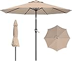 9 FT Patio Umbrella for Outdoor, Outdoor Umbrella with Push Button Tilt and Crank, Outdoor Patio Umbrellas with 8 Sturdy Ribs for Market, Garden, Deck, Backyard, Pool (Beige)