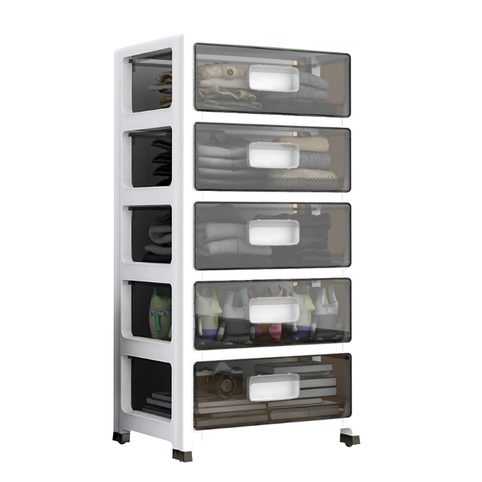 Beauenty Plastic Drawers Storage Bins, Multifunctional 5 Tier Storage Cabinet Office File Organizer with Wheels, Mobile Storage Locker for Home, Office, Apartmentsl