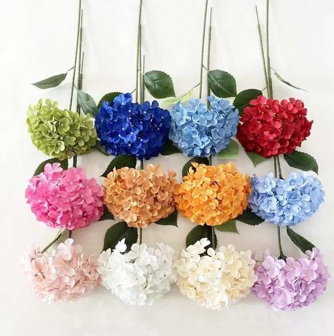 8 Pcs Large Hydrangea Artificial Flowers 27.5 inches Realistic Single Long Stem Full Faux Silk Hydrangea Bouquets Flowers Arrangements Home Decor DIY Wedding Centerpieces(Champange) - Image 7