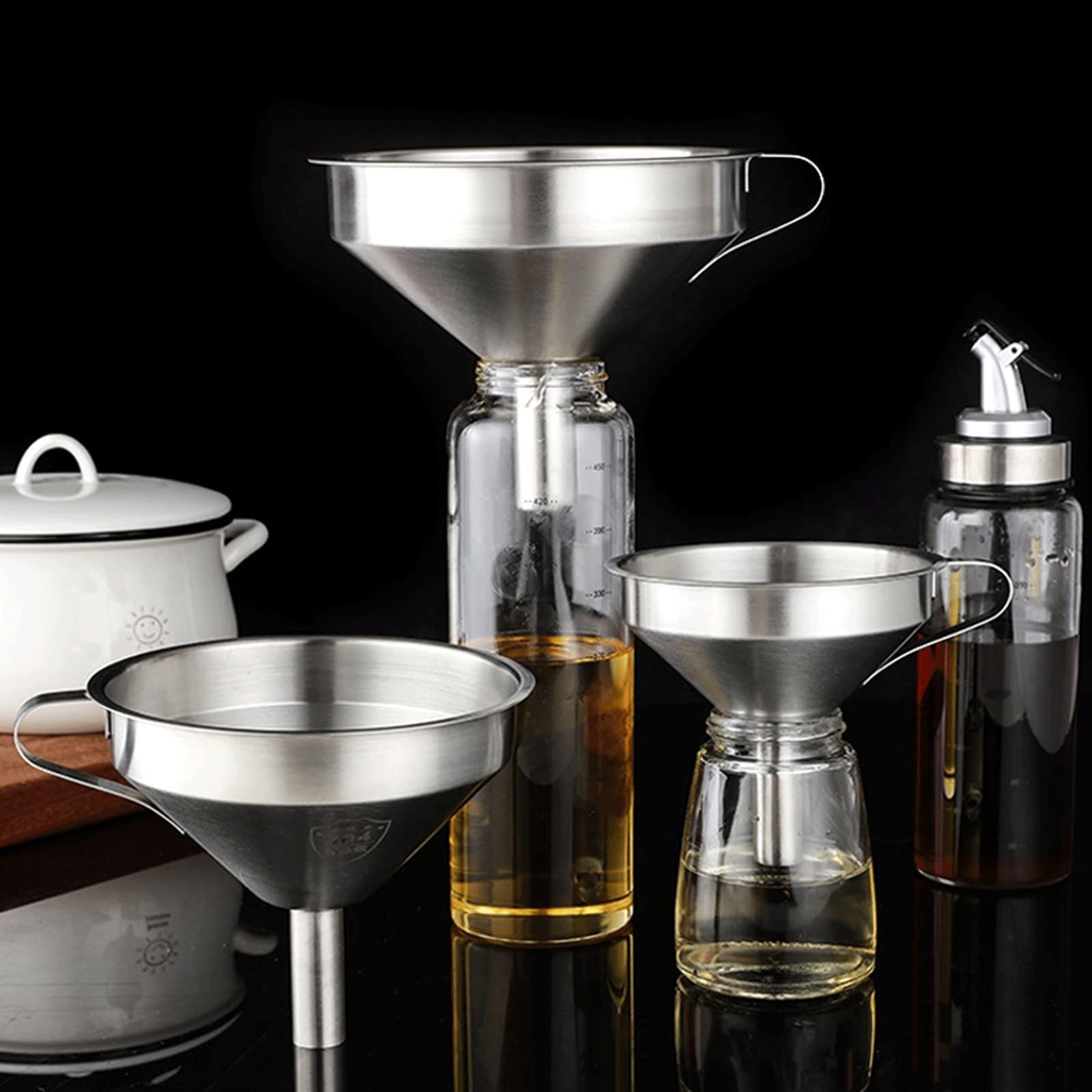 Embudo Embudo de Acero Inoxidable Embudo de Aceite de Cocina Embudo líquido Embudo de Metal con Filtro Desmontable Embudo de Boca Ancha for enlatar Herramientas de Cocina