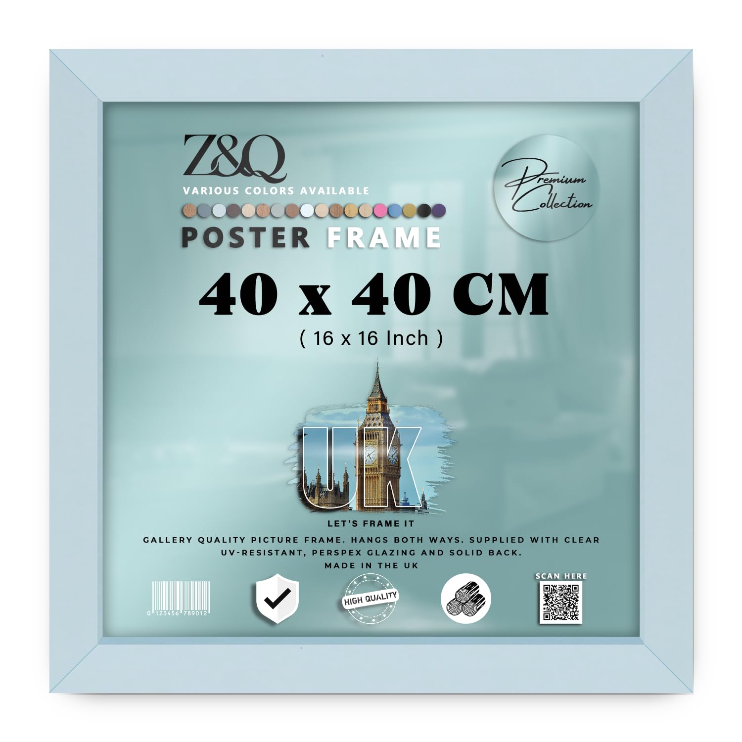 Z&Q | Luxury MDF Certificate Frame (40 x 40 CM) Engineered Wood, Decorative Display 16" x 16" Elegant Hanging Frame [ Light Grey ]