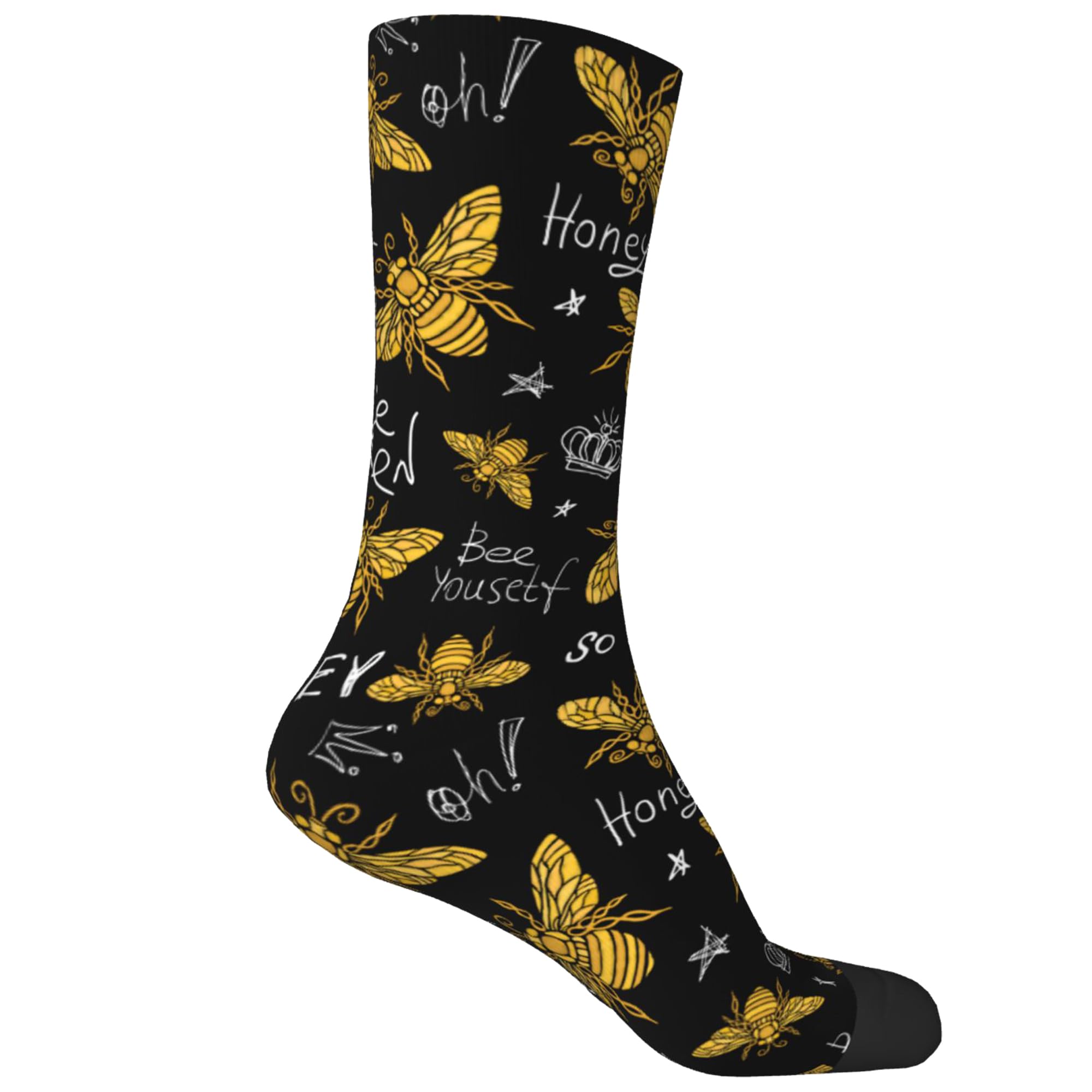 Jopowide Honey Bee Crown Pattern Socks for Women Men, Christmas Stocking Stuffers, Funny Crazy Dress Socks Gifts