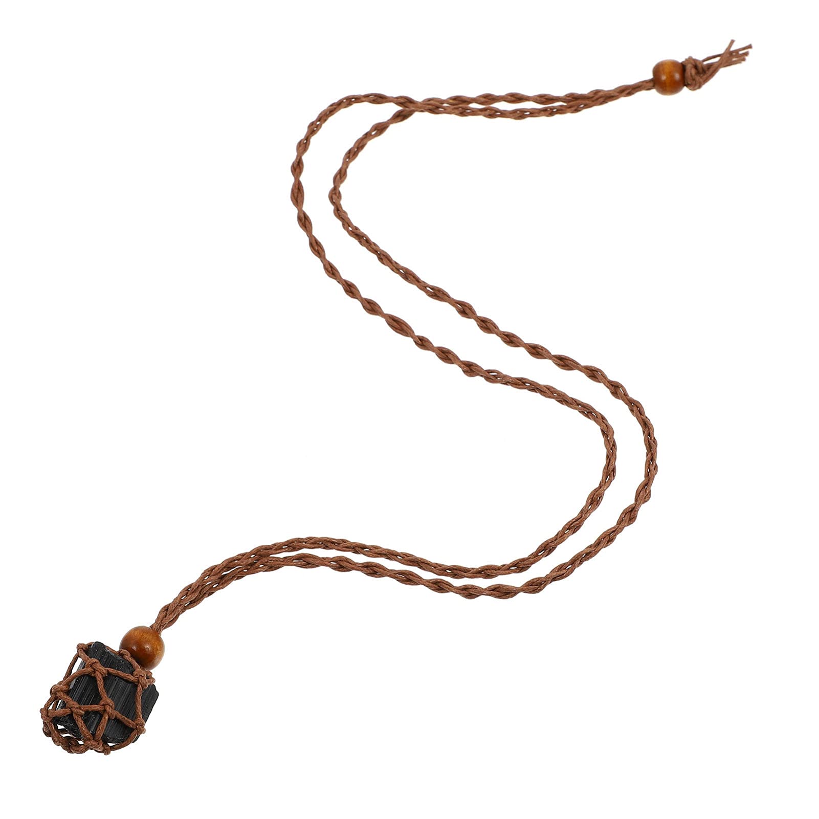 Healifty Natural Black Tourmaline Crystal Necklace Chakra Gemstone Healing Pendant Necklace Braided Reiki Energy Necklace for Men Gifts