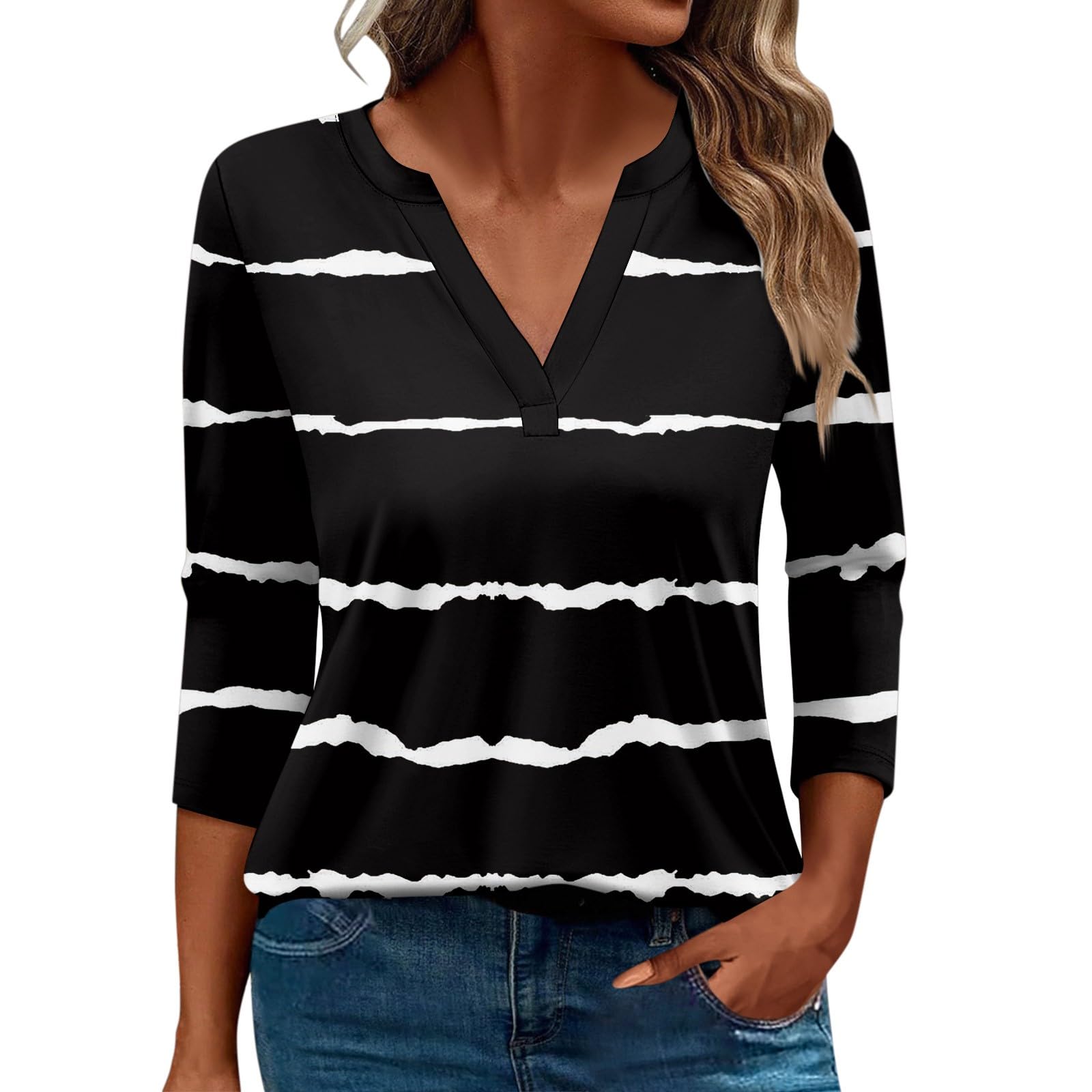 SCBFDI Prime Deals of The Day Today Only, Blusones Mujer Tallas Grandes Camisetas para Mujer Manga 3/4 Color Block Camisetas Cuello En V Lindo Casual Túnica Tops Camisetas Básicas