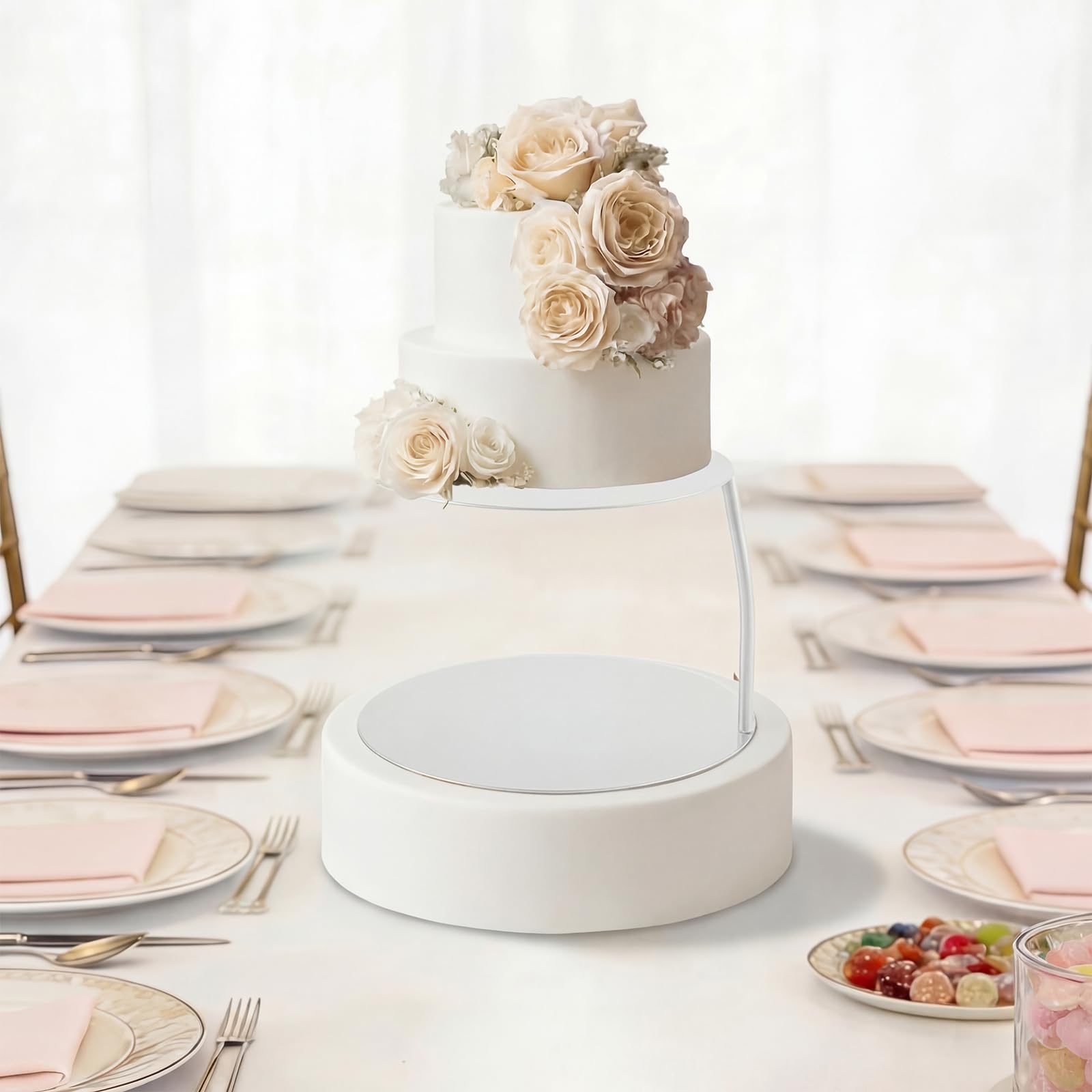 LemonRoad Présentoir à gâteaux flottant en métal à 2 niveaux de 15,2 cm + 20,3 cm - Séparateur de gâteaux de mariage rond décoratif - Présentoir à desserts, pâtisserie pour anniversaire, fête