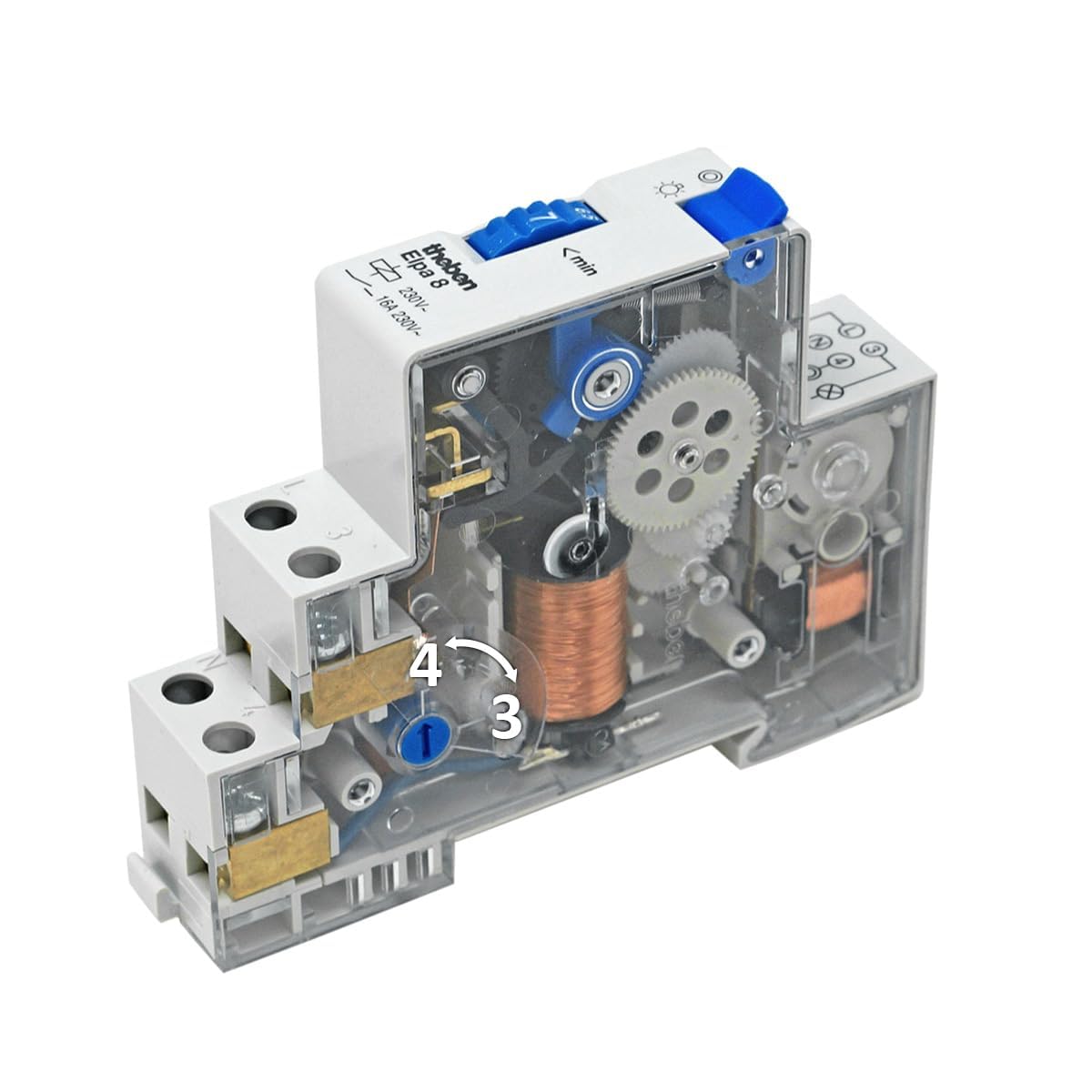 Theben 0080002 ELPA 8 - Treppenlicht-Zeitschalter, elektromechanisch, TLZ, ohne Stand-By-Verbrauch, 3-Leiter, 4-Leiter, nachschaltbar, 300 W LED