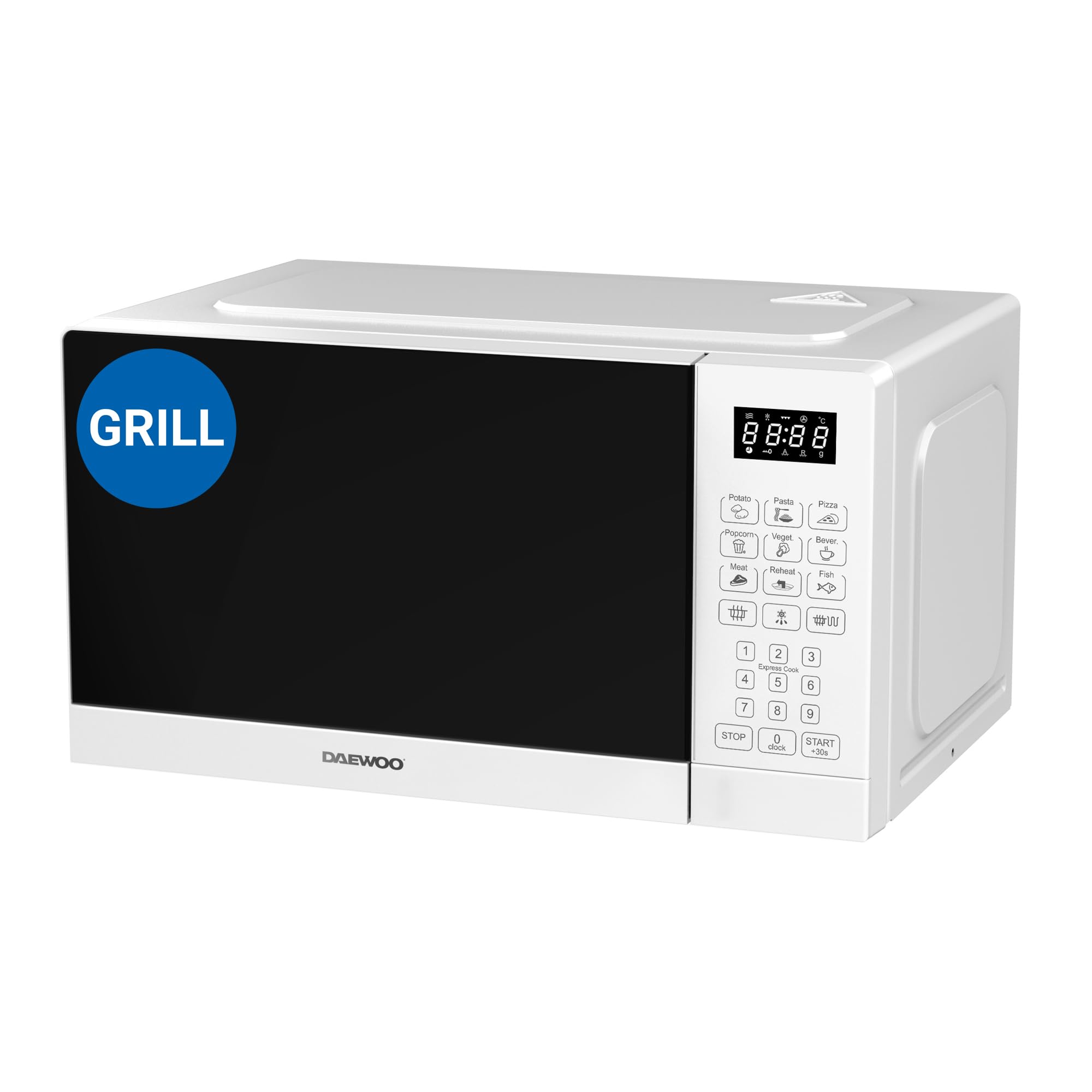Microondas Daewoo MD-FA202GW-EU, con Grill, 20 Litros de Capacidad, 700W de Potencia, 8 Programas, 5 Niveles de Potencia, Panel Digital, Color Blanco