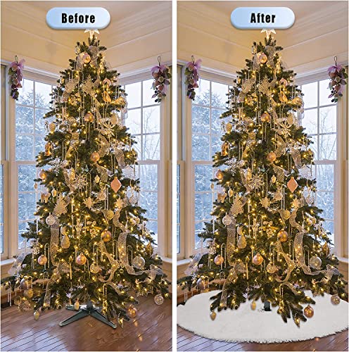 48 Inch White Christmas Tree Skirt, Faux Fur Plush Tree Skirt Christmas Decorations for New Year Home Holiday Wedding Party Christmas Tree Decorations