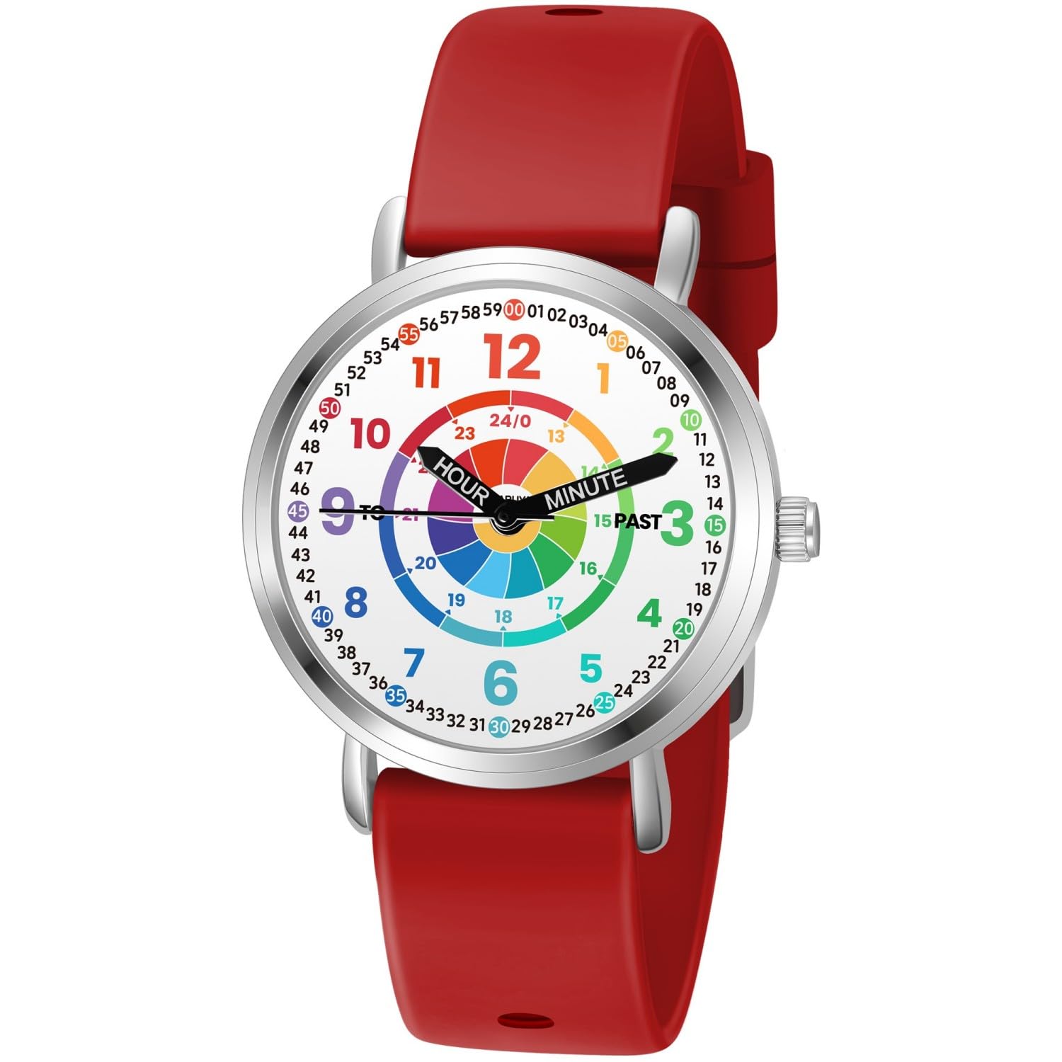 Relojes para niños, reloj de aprendizaje para niños, diana para niños pequeños, tiempo de aprendizaje y hora fácil de leer, reloj analógico para niños y niñas de 3 a 11 años, rojo