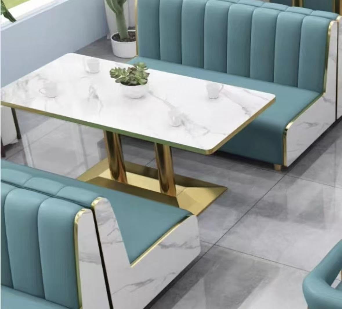 Internet Celebrity Booth Sofa Set, Milk Tea Shop Café Mesa de Comedor Silla Combinación para la Tienda de postres Hot Pot Bar (Comedor 2 cabinas 1 Mesa)