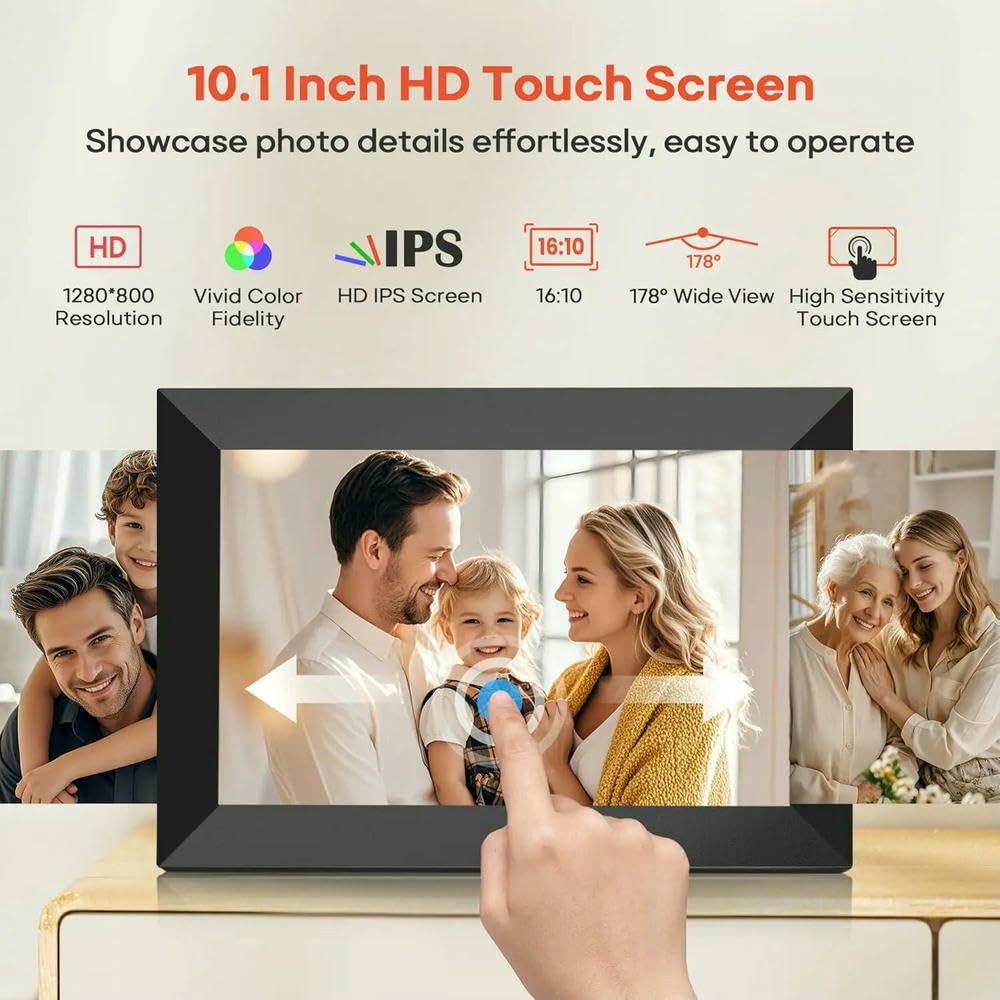 Cadre Photo numérique Cadre Photo numérique WiFi Intelligent de 10,1 Pouces, 32 Go/64 Go, avec écran Tactile IPS HD 1280 x 800, montable au Mur(White Built in 32gb,US Plug)