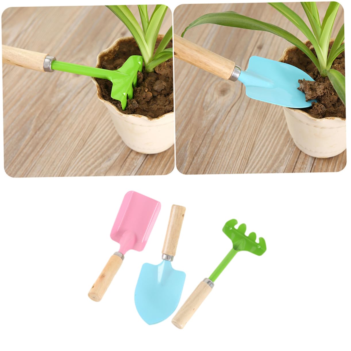 ERINGOGO 2 Garden Tools Toy for Wooden Garden Tools Gardening Tools, 19X7.9CM