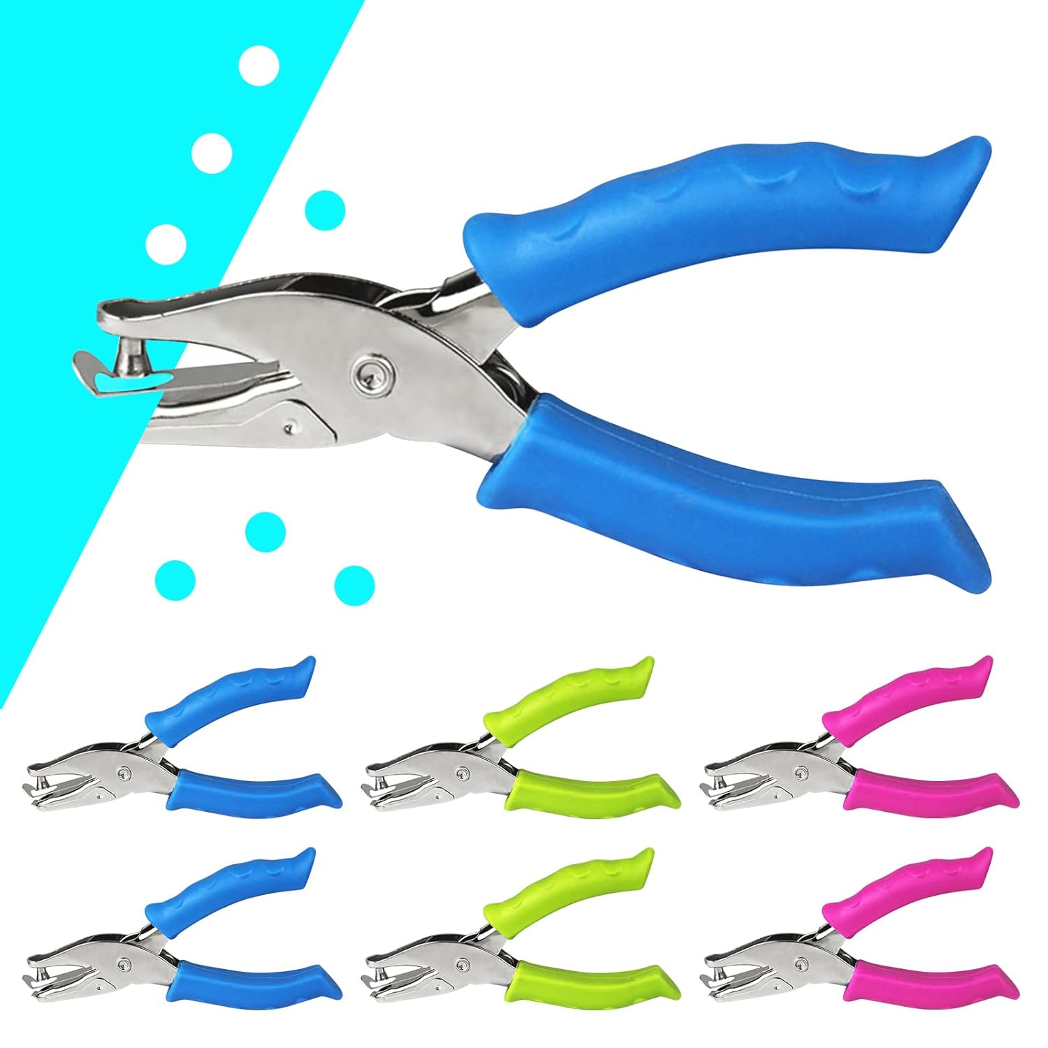 6 Pcs Handheld Hole Paper Punch, 1/4" Single Hole Punch, 12 Sheet Capacity, Heavy