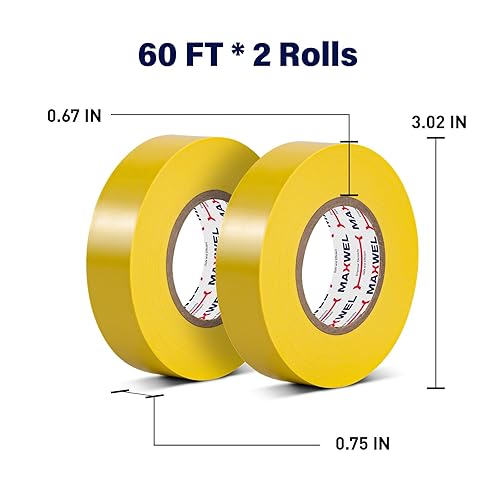 Miniatura 6 de Cinta eléctrica amarilla de vinilo  34 pulgadas 60 pies, cinta eléctrica de PVC ignífuga, resistente al agua, clasificada hasta 600V, grado