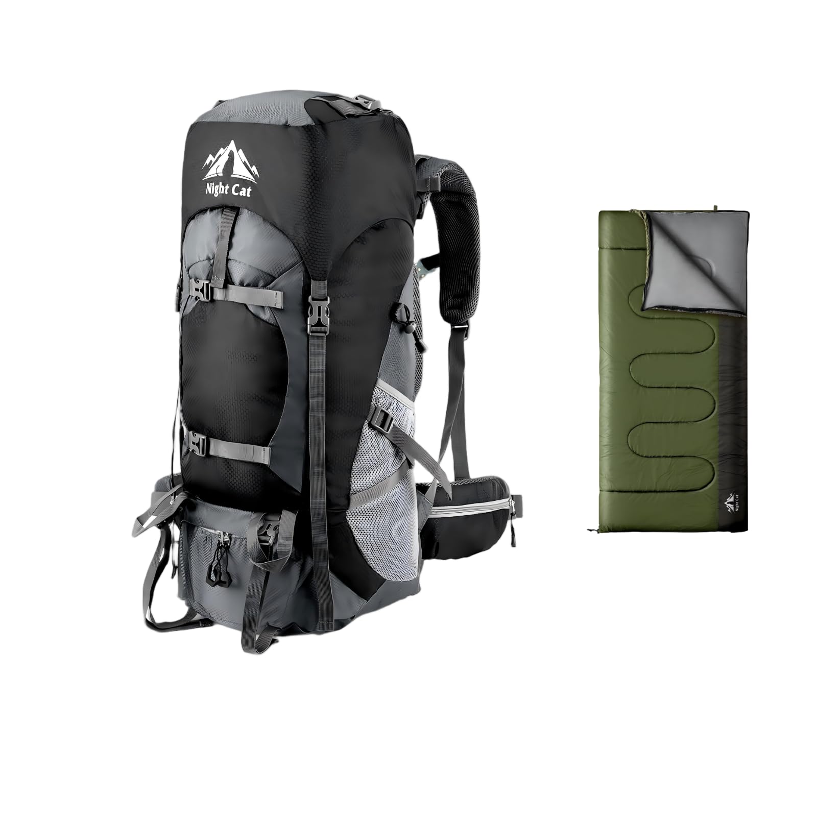 Night Cat 70L Mochila de Senderismo Saco de Dormir para Hombres Mujeres Macutos de Trekking Mochileros Escalada Ciclismo Viajar