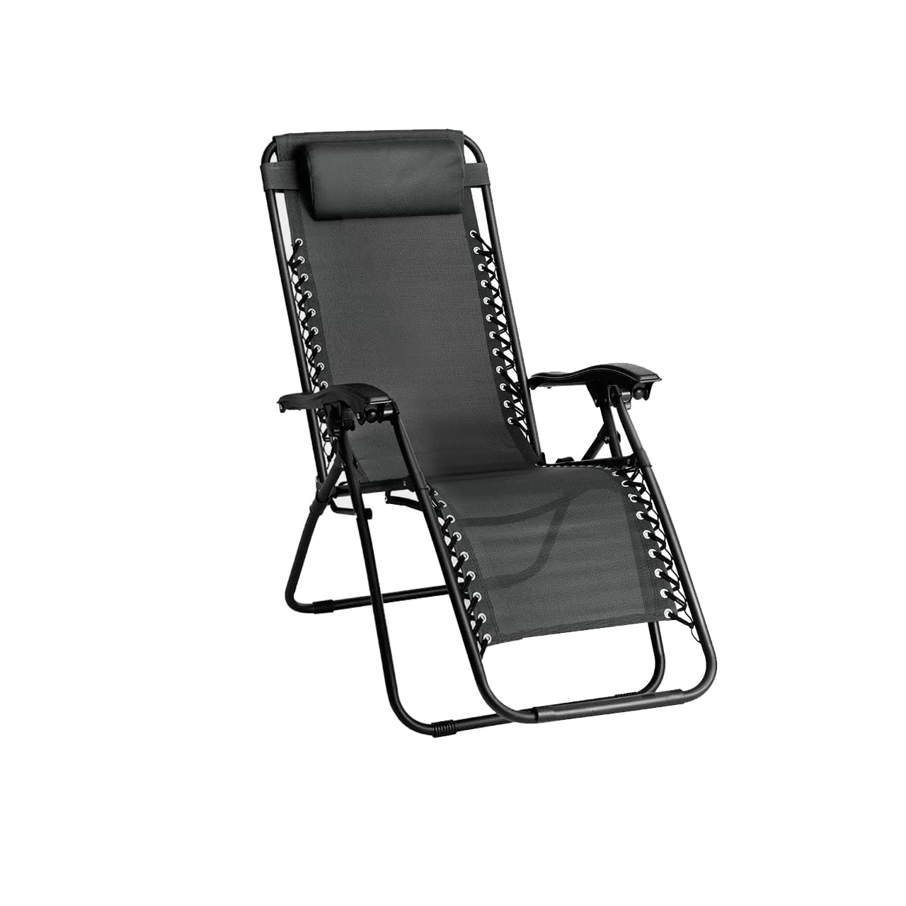 Straame Garden | Zero Gravity Chair | Set of 1 | Heavy Duty Textoline | Outdoor & Garden Sunloungers | Reclining & Folding Chair with Headrest Pillow (Black, Premium)