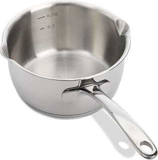 DEAYOU 18/10 Stainless Steel Butter Warmer Pan - 0.8 Qt Measuring Saucepan with Dual Spouts, Induction Heavy Bottom for Butter, Chocolate Melting