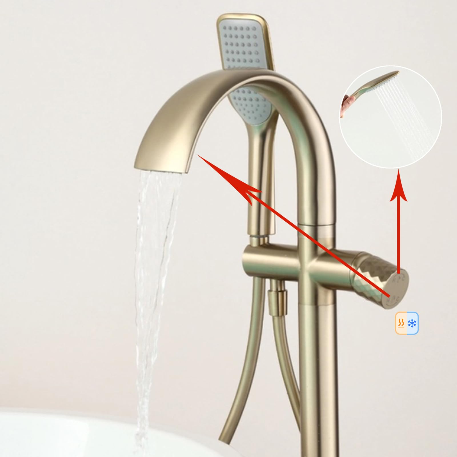 BiaoTeng Grifo Bañera Suelo con Ducha Mano Negro Laton