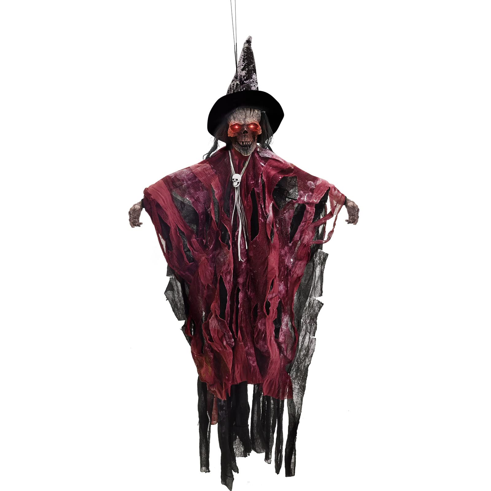 70CM Halloween Hanging Ghost Decoration with Glowing Eyes And Creepy Sounds