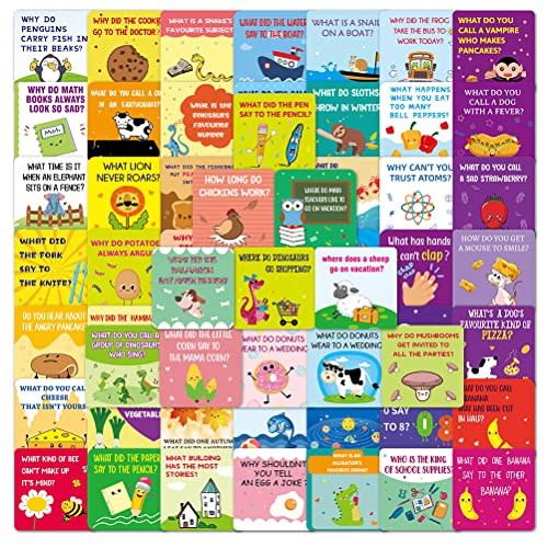 jojofuny 60Pcs Kids Lunchbox Joke Cards with Motivational Messages Cartoon Mini Note Cards for School Packed Lunch Accessories